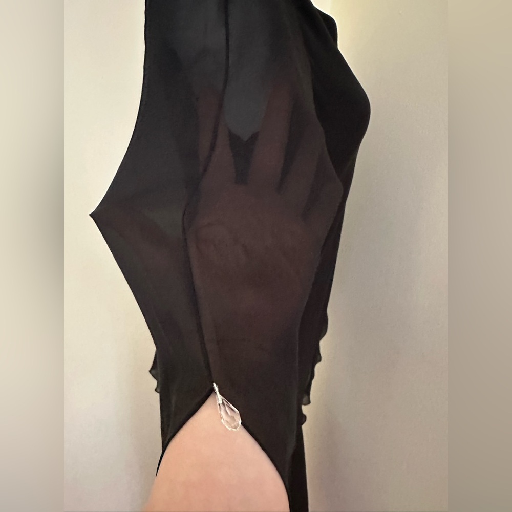 VINTAGE SILK Black, Sheer Ruffled, Asymmetrical Evening Dress Sz M - Picture 10 of 16
